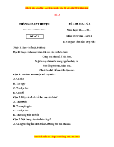 Đề thi cuối kì 1 Ngữ văn 6 Kết nối tri thức (đề 3)