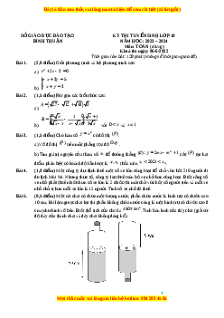 Đề thi vào 10 Toán Tỉnh Bình Thuận năm 2023-2024