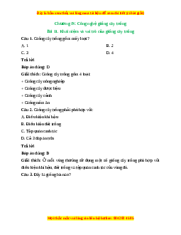 Trắc nghiệm Bài 11: Khái niệm và vai trò của giống cây trồng