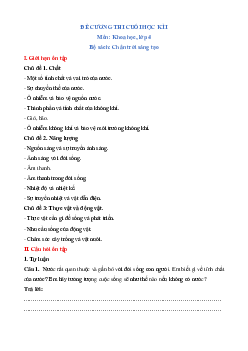 Đề cương ôn tập Cuối kì 1 Khoa học lớp 4 Chân trời sáng tạo