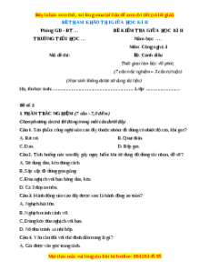 Đề thi giữa kì 2 Công nghệ lớp 3 Cánh diều (Đề 3)