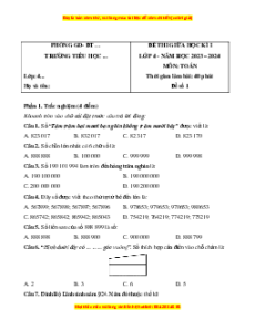Đề thi giữa kì 1 Toán lớp 4 Kết nối tri thức (đề 1)