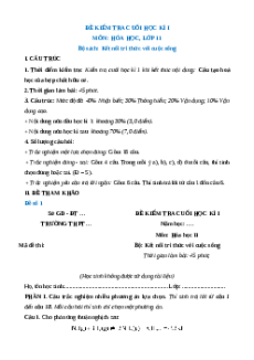 3 đề thi Cuối kì 1 Hóa học 11 Kết nối tri thức cấu trúc mới