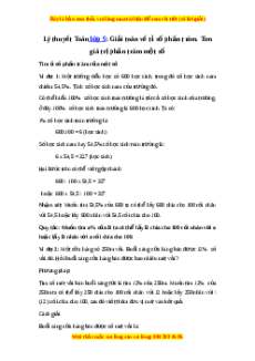 Lý thuyết Giải toán về tỉ số phần trăm. Tìm giá trị phần trăm của một số Toán 5