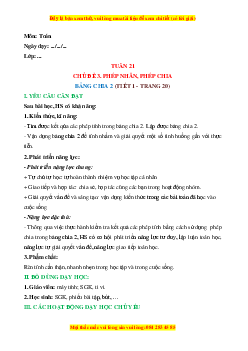 Giáo án Bảng chia 2 Toán lớp 2 Cánh diều