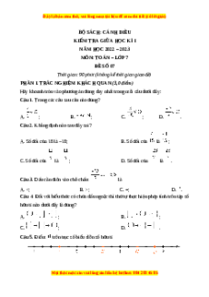Đề thi giữa kì 1 Toán 7 Cánh diều có đáp án (Đề 7)