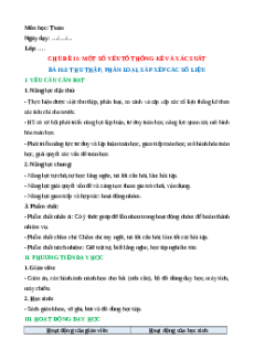 Giáo án Thu thập, phân loại, sắp xếp các số liệu Toán lớp 5 Kết nối tri thức