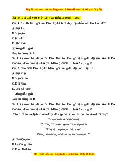 Trắc nghiệm Lịch sử 7 Bài 10 Kết nối tri thức: Đại Cồ Việt thời Đinh và Tiền Lê (968 - 1009)