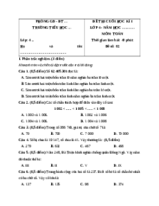 Đề thi cuối kì 1 Toán lớp 4 Cánh diều - Đề 2