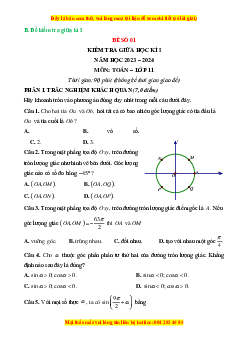 Đề thi giữa kì 1 Toán 11 Chân trời sáng tạo (đề 1)
