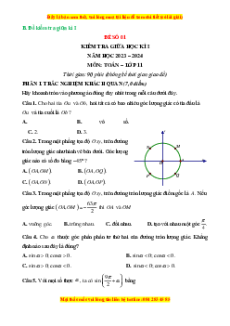 Đề thi giữa kì 1 Toán 11 Chân trời sáng tạo (đề 1)