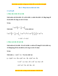 Lý thuyết Bài 27: Phép nhân đa thức một biến