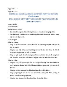 Giáo án Khoảng biến thiên và khoảng tứ phân vị của mẫu số liệu ghép nhóm Toán 12 Chân trời sáng tạo