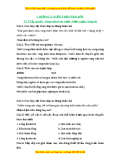 Trắc nghiệm Bài 16 Địa lí 6 Chân trời sáng tạo: Thủy quyển. Vòng tuần hoàn nước. Nước ngầm, băng hà