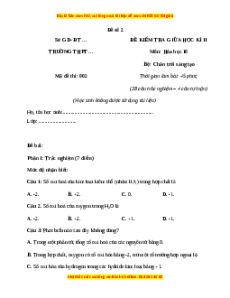 Đề thi giữa kì 2 Hóa học 10 Chân trời sáng tạo - Đề 2