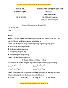 Đề thi Hóa học 10 Cuối kì 2 Chân trời sáng tạo cấu trúc mới (Đề 1)