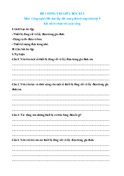 Đề cương Giữa kì 1 Công nghệ 9 Kết nối tri thức Lắp đặt mạng điện trong nhà