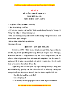 Đề thi giữa kì 2 Tiếng Việt lớp 4 Chân trời sáng tạo (Đề 10)