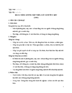 Giáo án Bài 11: Năng lượng mặt trời, gió và nước chảy Khoa học lớp 5 Chân trời sáng tạo