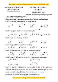Đề thi cuối kì 1 Toán 7 Phòng GD&ĐT Quốc Oai Hà Nội