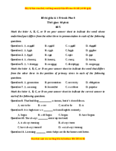 Đề thi giữa kì 1 Tiếng Anh 8 Friends Plus (Đề 5)