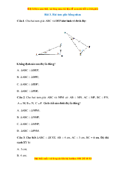 Trắc nghiệm Hai tam giác bằng nhau Toán 7 Cánh diều