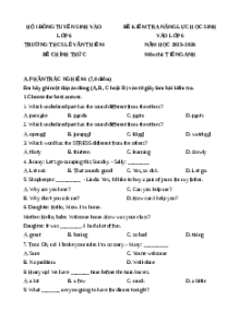 Đề thi tuyển sinh vào lớp 6 Tiếng Anh 2025 trường Lê Văn Thiêm (Hà Tĩnh)
