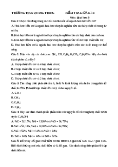Đề thi giữa kì 2 Hóa 9 trường THCS Quang Trung năm 2023