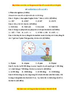 Đề thi giữa kì 2 Toán lớp 3 Cánh diều - Đề 1