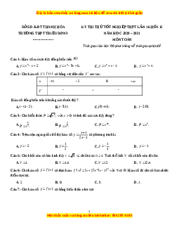 Đề thi thử Toán trường Triệu Sơn 3 năm 2021