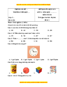 Đề thi giữa kì 1 Toán lớp 3 Chân trời sáng tạo (Đề 1)