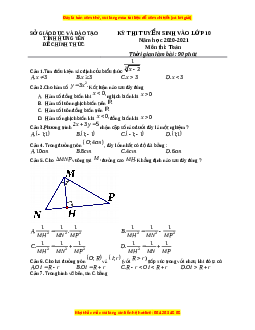 Đề thi vào 10 môn Toán tỉnh Hưng Yên (Hệ không chuyên) năm 2021