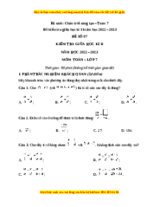 Đề thi giữa học kì 2 Toán 7 Chân trời sáng tạo có đáp án (Đề 7)