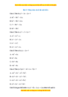 Trắc nghiệm Phép nhân đa thức một biến Toán 7 Kết nối tri thức