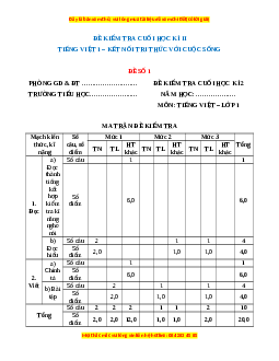 Bộ 10 đề thi cuối kì 2 Tiếng Việt lớp 1 Kết nối tri thức có đáp án