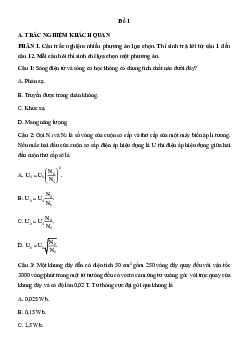 Bộ 3 đề thi Giữa kì 2 Vật lí 12 Cánh diều có đáp án