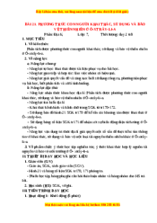 Giáo án Bài 21 Địa lí 7 Chân trời sáng tạo: Phương thức con người khai thác, sử dụng và bảo vệ thiên nhiên ở Ô-xtrây-li-a