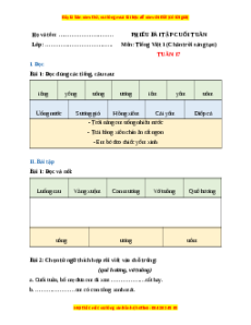 Bài tập cuối tuần Tiếng việt lớp 1 Tuần 17 Chân trời sáng tạo (có lời giải)