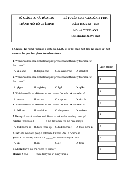 Đề thi Tiếng Anh vào 10 TP Hồ Chí Minh năm 2015-2026 (đề chính thức)