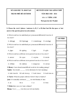 Đề thi Tiếng Anh vào 10 TP Hồ Chí Minh năm 2015-2026 (đề chính thức)