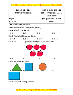 Đề thi cuối kì 1 Toán lớp 1 Cánh diều (Đề 3)