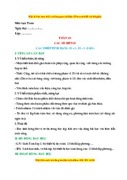 Giáo án Các dạng phép tính 12 + 3, 15 - 5 Toán lớp 1 Chân trời sáng tạo