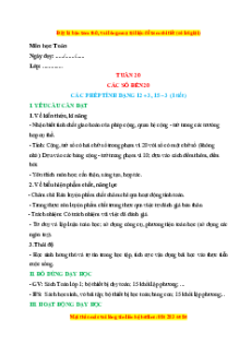 Giáo án Các dạng phép tính 12 + 3, 15 - 5 Toán lớp 1 Chân trời sáng tạo
