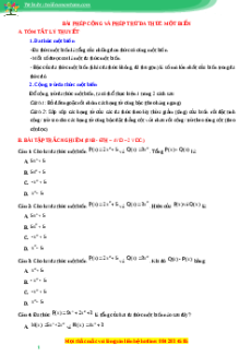 Chuyên đề Phép cộng, phép trừ đa thức một biến Toán 7 Cánh diều