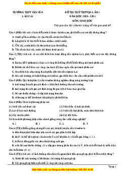 Đề thi thử Sinh Học trường Chuyên Lào Cai lần 1 năm 2021