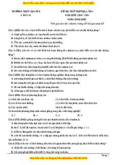 Đề thi thử Sinh Học trường Chuyên Lào Cai lần 1 năm 2021