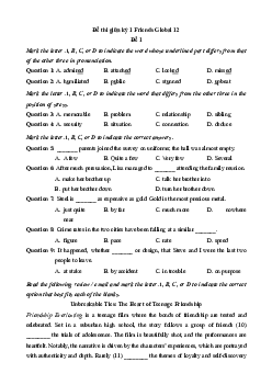 Bộ 10 đề thi giữa kì 1 Tiếng Anh 12 Friends global có đáp án