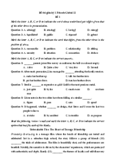 Bộ 10 đề thi giữa kì 1 Tiếng Anh 12 Friends global có đáp án