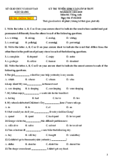 Đề thi vào 10 Tiếng Anh Tỉnh Hậu Giang năm 2023-2024