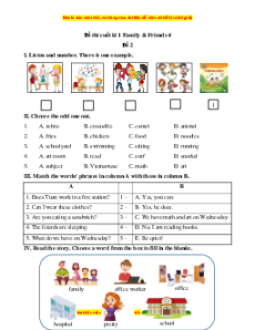 Đề thi cuối kì 1 Tiếng Anh lớp 4 Family and Friends (Đề 2 kèm file nghe)